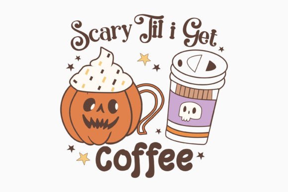 Scary Til I Get Coffee Halloween Retro